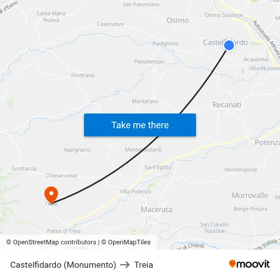Castelfidardo (Monumento) to Treia map