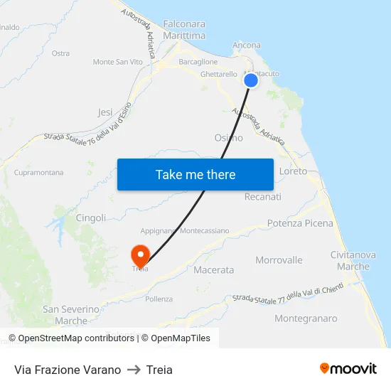 Via Frazione Varano to Treia map