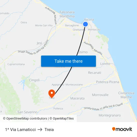 1^ Via Lamaticci to Treia map