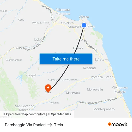 Parcheggio Via Ranieri to Treia map