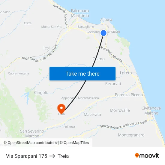 Via Sparapani 175 to Treia map