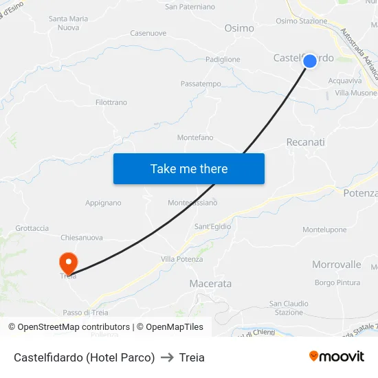 Castelfidardo (Hotel Parco) to Treia map