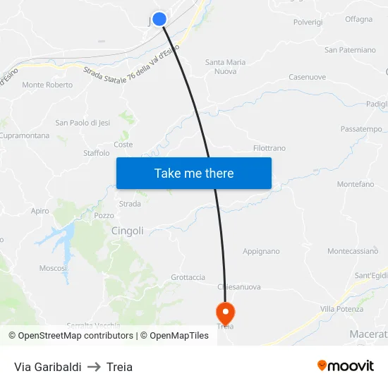 Via Garibaldi to Treia map