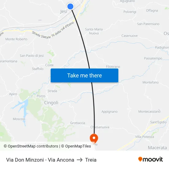 Via Don Minzoni - Via Ancona to Treia map