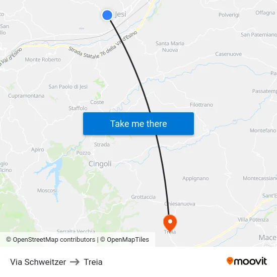 Via Schweitzer to Treia map
