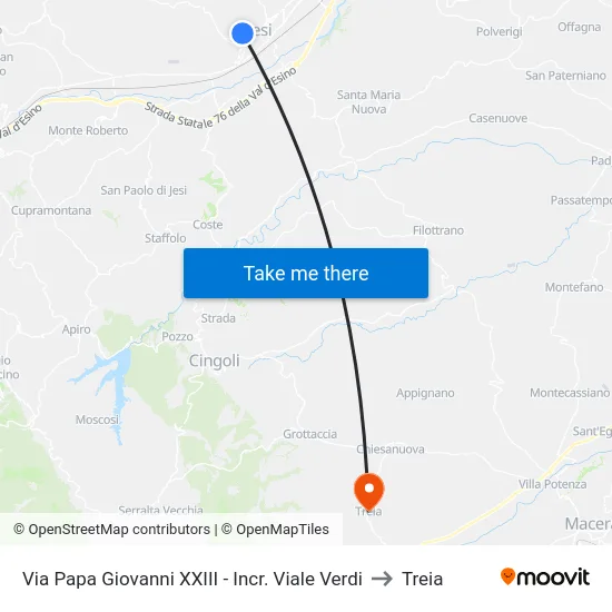 Via Papa Giovanni XXIII - Incr. Viale Verdi to Treia map