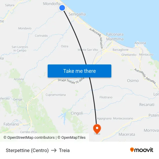 Sterpettine (Centro) to Treia map