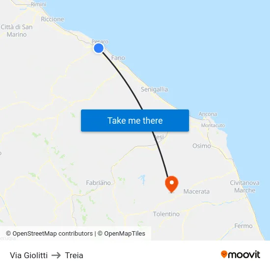 Via Giolitti to Treia map