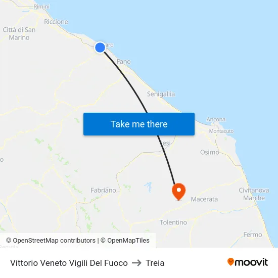 Vittorio Veneto Vigili Del Fuoco to Treia map