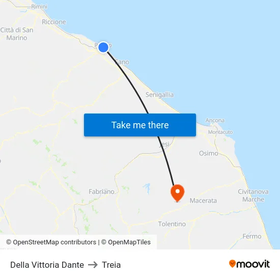 Della Vittoria Dante to Treia map