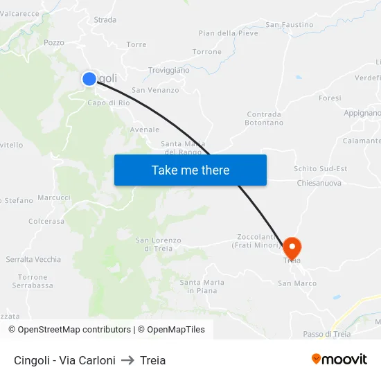 Cingoli - Via Carloni to Treia map