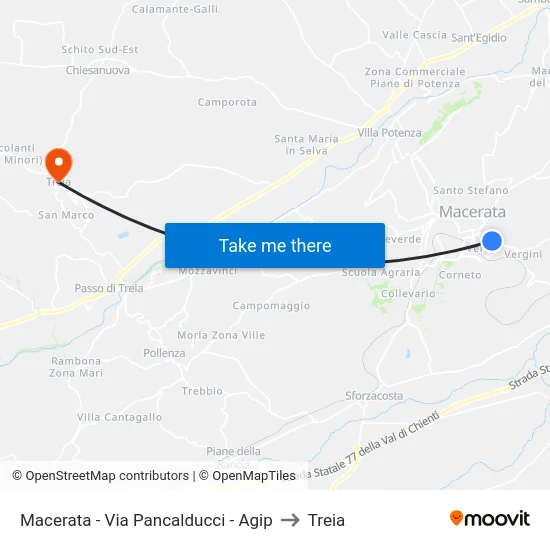 Macerata - Via Pancalducci - Agip to Treia map