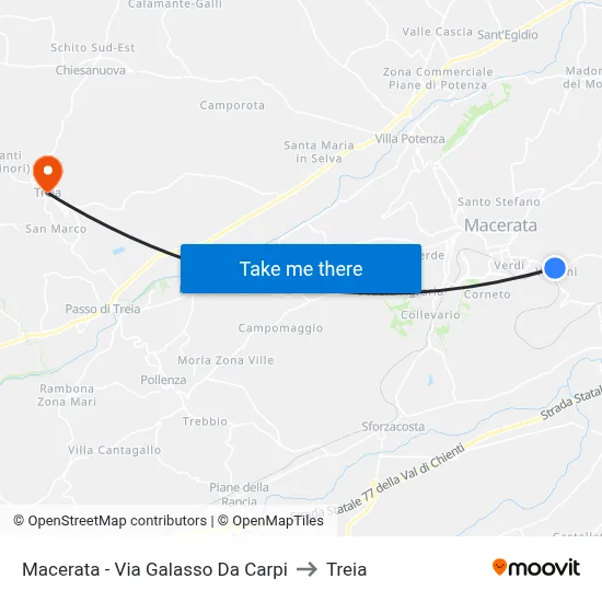 Macerata - Galasso Da Carpi Street to Treia map