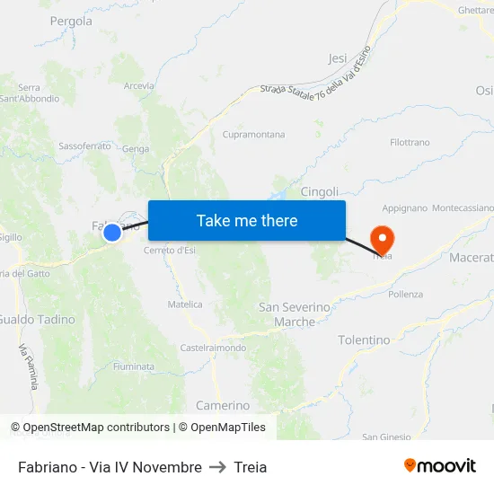 Fabriano - Via IV Novembre to Treia map