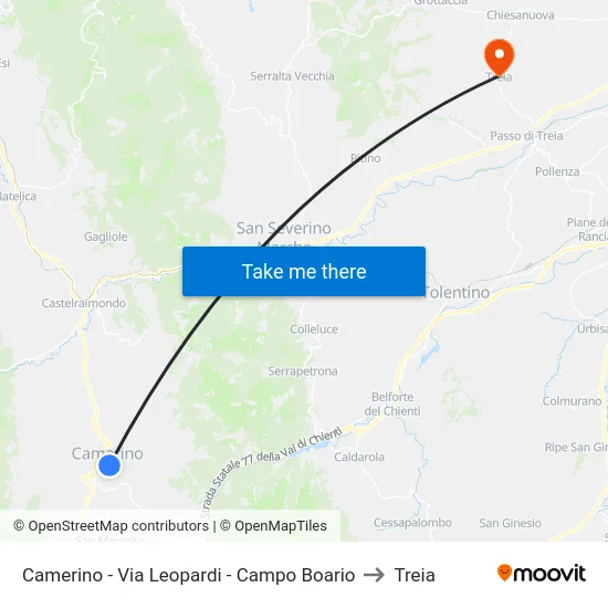 Camerino - Via Leopardi - Campo Boario to Treia map