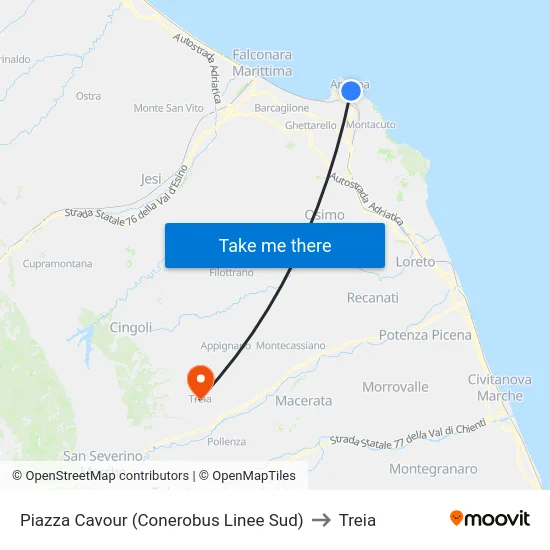 Piazza Cavour (Conerobus Linee Sud) to Treia map
