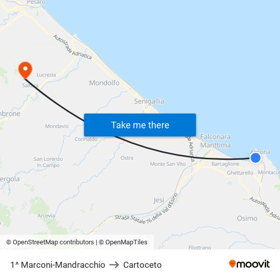 1^ Marconi-Mandracchio to Cartoceto map