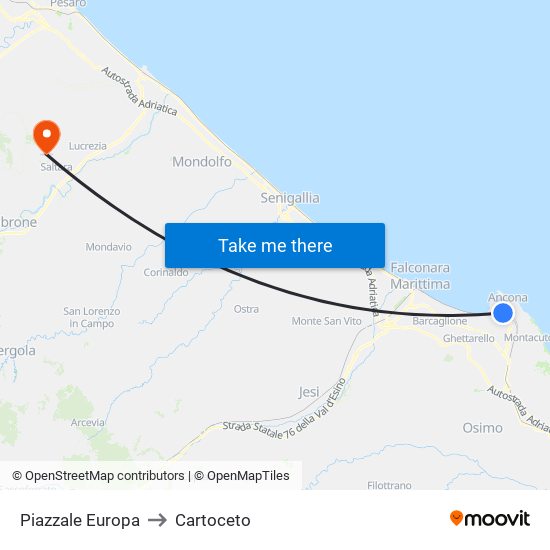 Piazzale Europa to Cartoceto map
