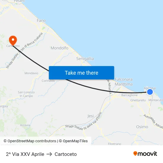 2nd April 25th Street to Cartoceto map