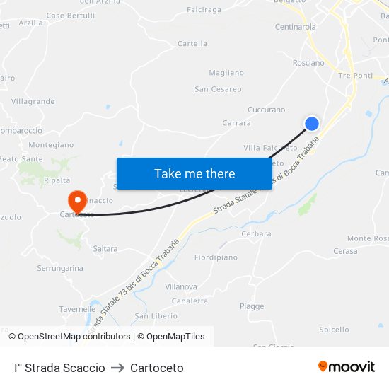 I° Strada Scaccio to Cartoceto map