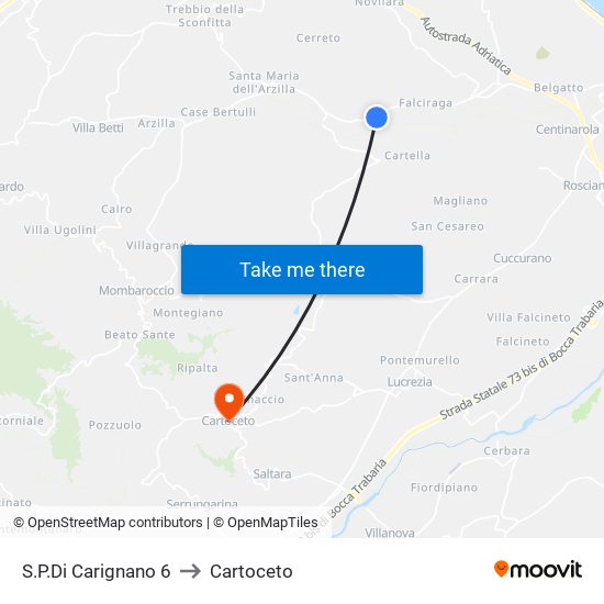S.P.Di Carignano 6 to Cartoceto map