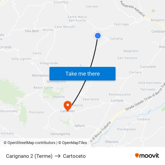 Carignano 2 (Terme) to Cartoceto map