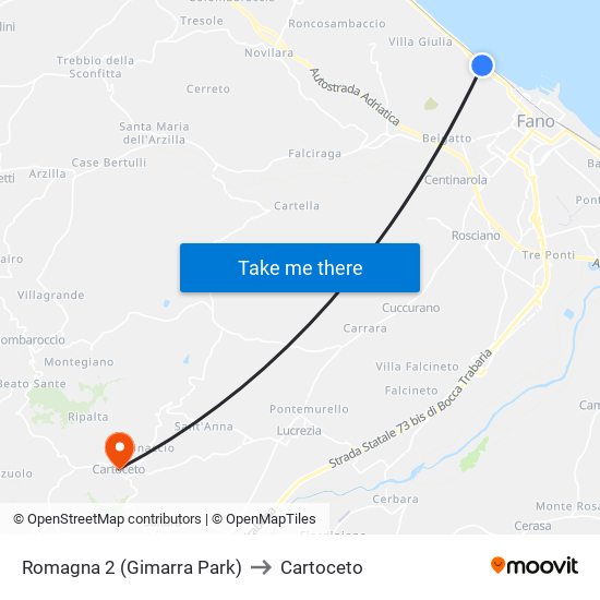 Romagna 2 (Gimarra Park) to Cartoceto map