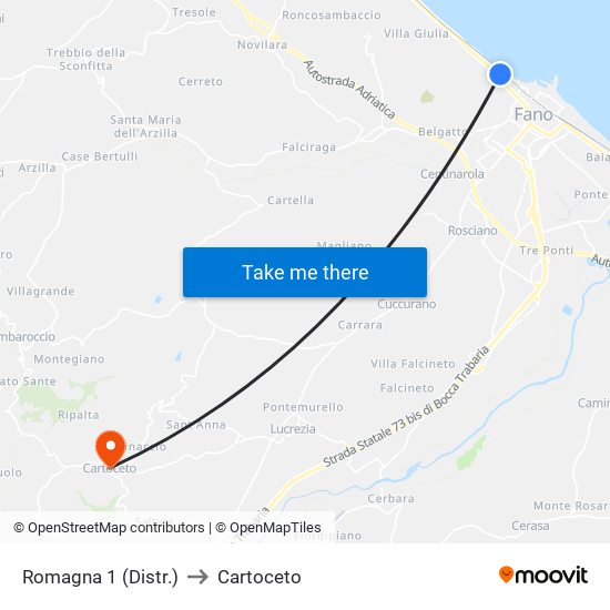 Romagna 1 (Distr.) to Cartoceto map