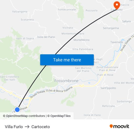 Villa Furlo to Cartoceto map