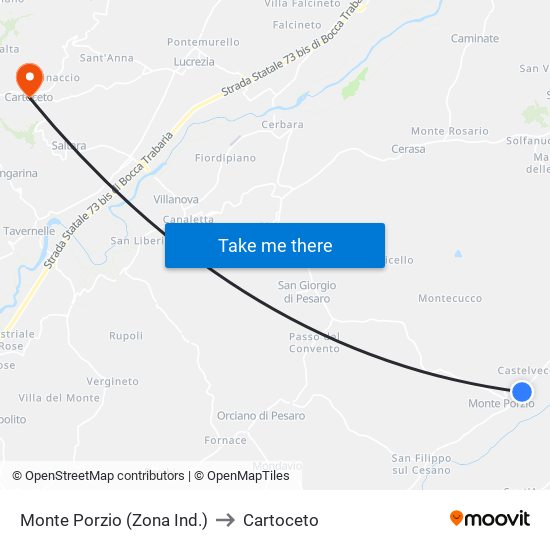 Monte Porzio (Zona Ind.) to Cartoceto map