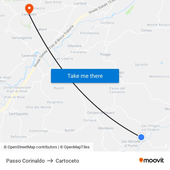 Passo Corinaldo to Cartoceto map