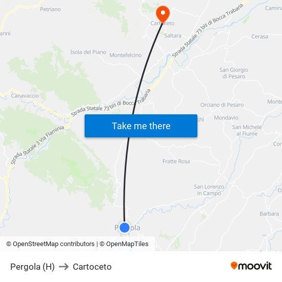 Pergola (H) to Cartoceto map