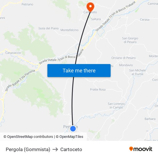 Pergola (Gommista) to Cartoceto map