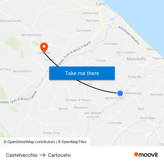 Castelvecchio to Cartoceto map