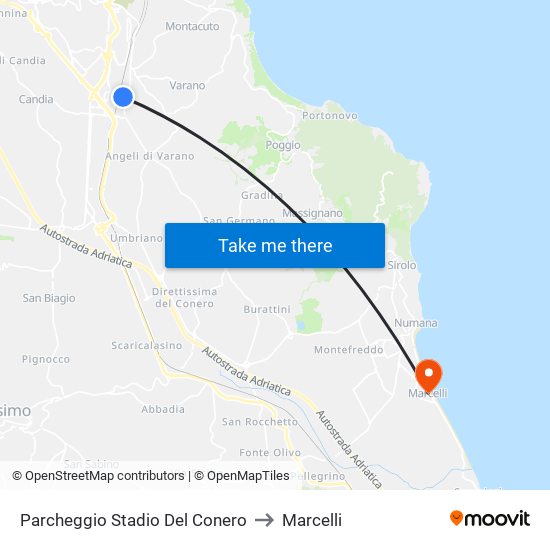Parcheggio Stadio Del Conero to Marcelli map