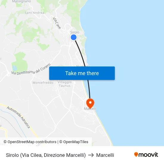 Sirolo (Cilea Street, Direction Marcelli) to Marcelli map