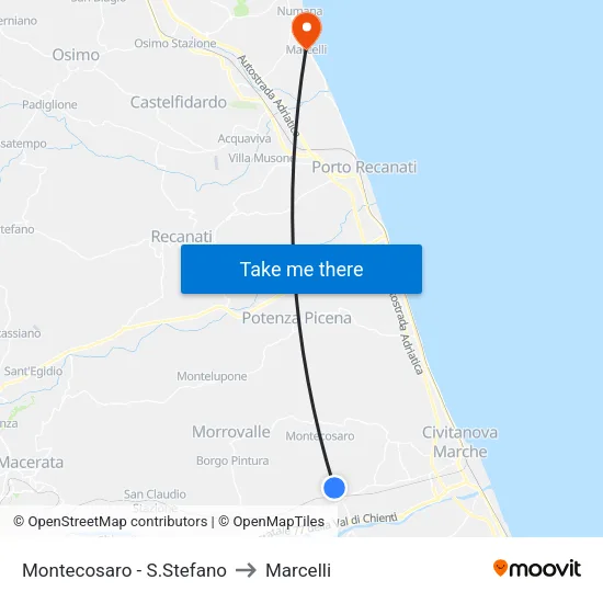 Montecosaro -  S.Stefano to Marcelli map
