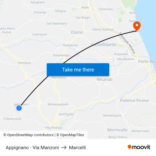Appignano - Via Manzoni to Marcelli map