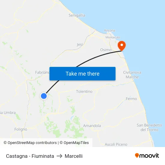 Castagna - Fiuminata to Marcelli map