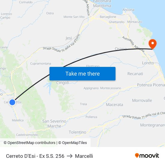 Cerreto D'Esi - Ex S.S. 256 to Marcelli map