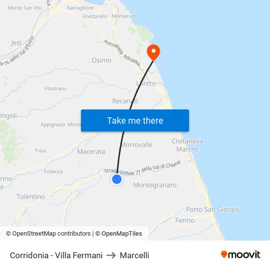 Corridonia - Villa Fermani to Marcelli map