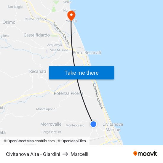 Civitanova Alta - Giardini to Marcelli map