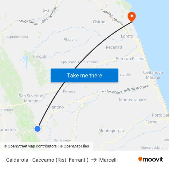 Caldarola - Caccamo (Rist. Ferranti) to Marcelli map