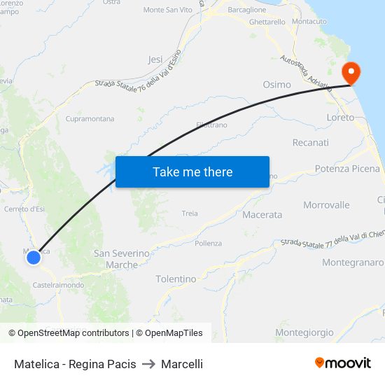 Matelica - Regina Pacis to Marcelli map