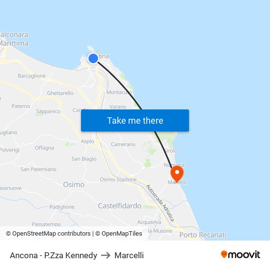 Ancona - P.Zza Kennedy to Marcelli map