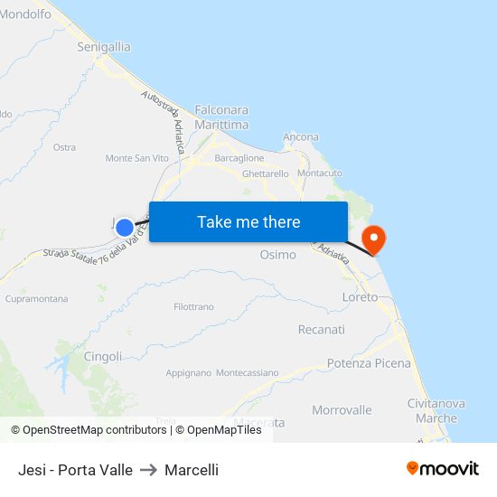 Jesi - Porta Valle to Marcelli map