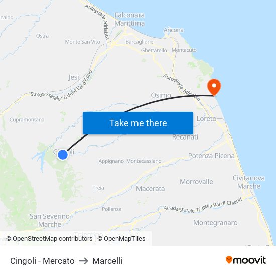 Cingoli - Mercato to Marcelli map