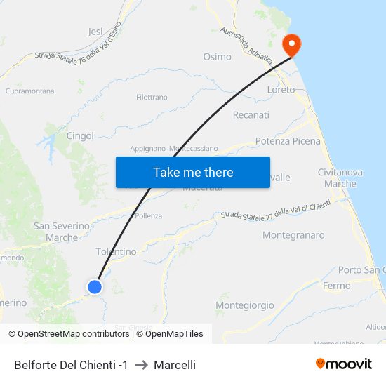 Belforte Del Chienti -1 to Marcelli map