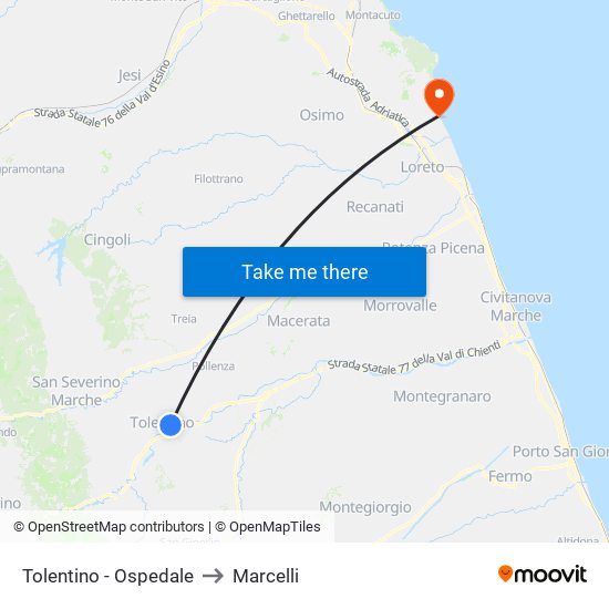 Tolentino - Ospedale to Marcelli map