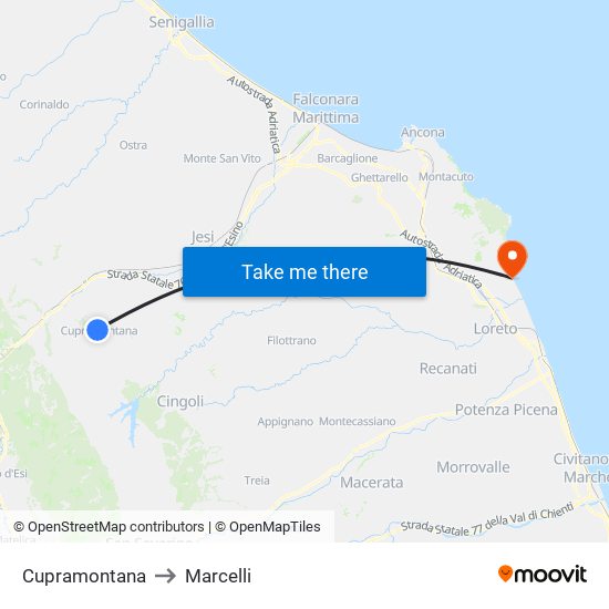 Cupramontana to Marcelli map